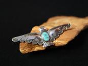 Atq Stamped Thunderbird Shape Silver Pin w/Turquoise c.1935～