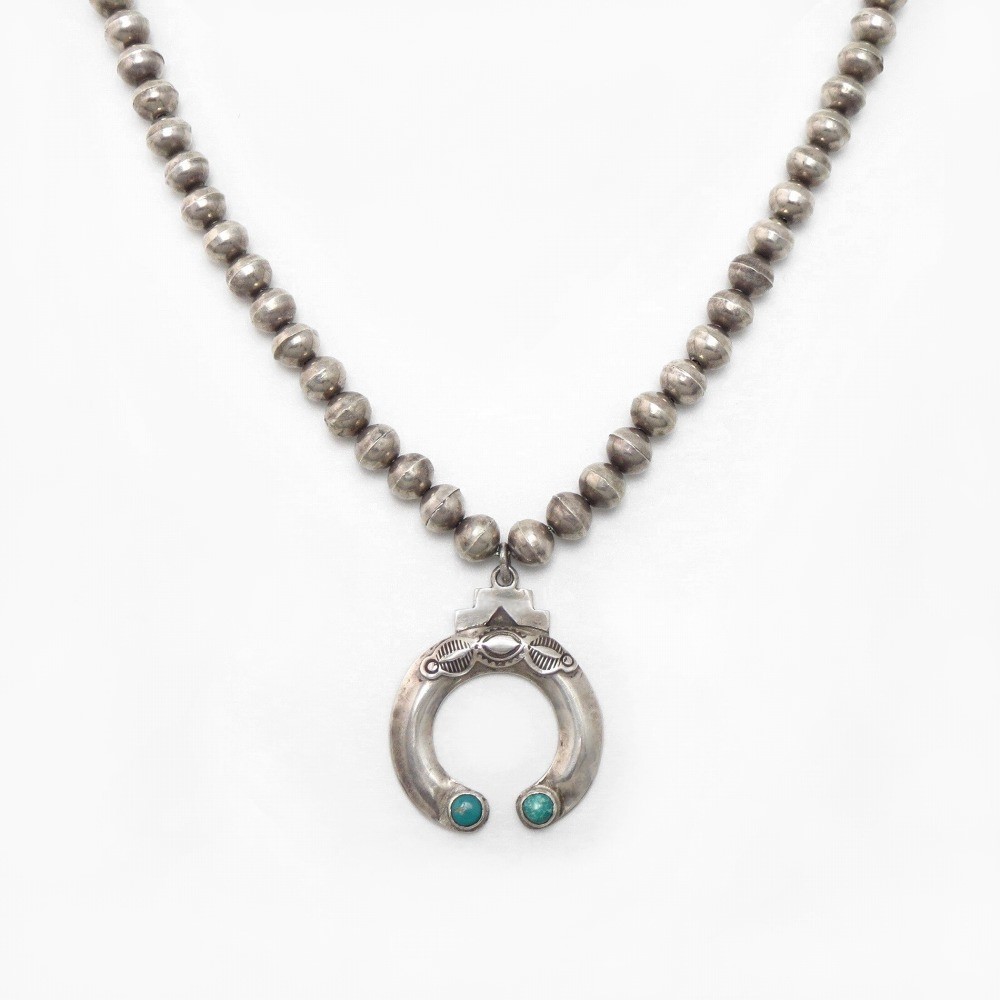 Antique Hopi Silver Beads w/Hollow Naja Top Necklace c.1930～