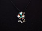Vtg Zuni Multi-Stone Inlay Thunderbird Fob Necklace  c.1940～