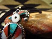 Vtg Zuni Multi-Stone Inlay Thunderbird Fob Necklace  c.1940～