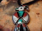 Vtg Zuni Multi-Stone Inlay Thunderbird Fob Necklace  c.1940～