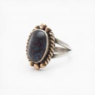 Old Navajo Top Grade Turquoise Ring in Silver & Gold c.1980～