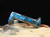 Vintage Zuni Turquoise Inlay Heavy Silver ZigZag Cuff c.1960
