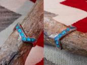 Vintage Zuni Turquoise Inlay Heavy Silver ZigZag Cuff c.1960