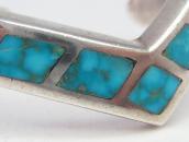 Vintage Zuni Turquoise Inlay Heavy Silver ZigZag Cuff c.1960