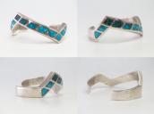 Vintage Zuni Turquoise Inlay Heavy Silver ZigZag Cuff c.1960