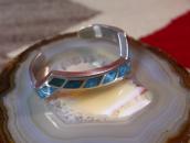 Vintage Zuni Turquoise Inlay Heavy Silver ZigZag Cuff c.1960