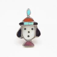 Vtg Zuni Multi-Stone Inlay 『Snoopy?』 Face Silver Ring c.1970