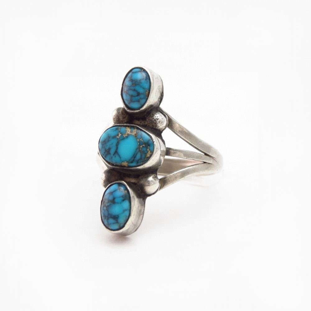 Vtg Navajo Three Gem Turquoise Row Ring in Silver  c.1960～