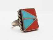 Charlene Zunie OLDPAWN Turquoise & Coral Inlay Ring  c.1980