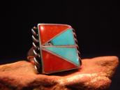 Charlene Zunie OLDPAWN Turquoise & Coral Inlay Ring  c.1980