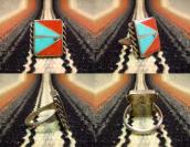 Charlene Zunie OLDPAWN Turquoise & Coral Inlay Ring  c.1980