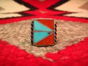 Charlene Zunie OLDPAWN Turquoise & Coral Inlay Ring  c.1980