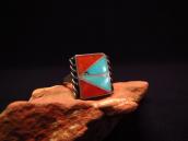 Charlene Zunie OLDPAWN Turquoise & Coral Inlay Ring  c.1980
