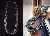 Vintage Turquoise & BrownShell Bead 3 Strand Heishi Necklace