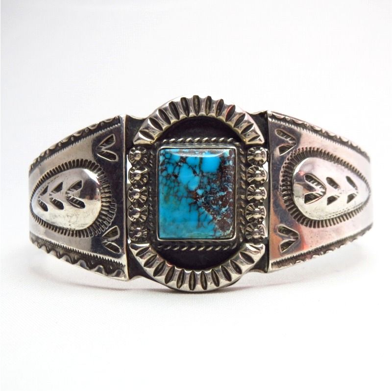 Vintage Ingot Silver Cuff Bracelet w/Square Bisbee TQ c.1950