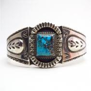 Vintage Ingot Silver Cuff Bracelet w/Square Bisbee TQ c.1950