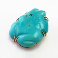 Vtg 18K Gold Pin&Pendant w/Zuni Turquoise Frog Fetish in1977