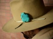 Vtg 18K Gold Pin&Pendant w/Zuni Turquoise Frog Fetish in1977