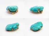 Vtg 18K Gold Pin&Pendant w/Zuni Turquoise Frog Fetish in1977