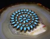 Vintage Zuni 50 Turquoise Cluster Silver Pin Brooch  c.1965～
