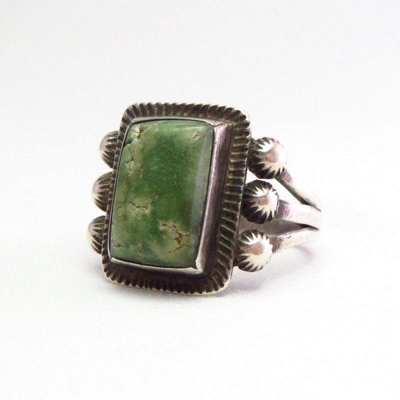 Antique Navajo Silver Men's Ring w/Sq. Green TQ  c.1935～