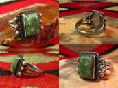 Antique Navajo Silver Men's Ring w/Sq. Green TQ  c.1935～