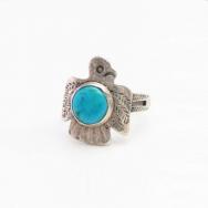 Antique Stamped T-bird Shape Sliver Ring w/Turquoise c.1930～
