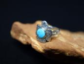 Antique Stamped T-bird Shape Sliver Ring w/Turquoise c.1930～