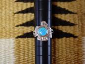 Antique Stamped T-bird Shape Sliver Ring w/Turquoise c.1930～