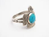 Antique Stamped T-bird Shape Sliver Ring w/Turquoise c.1930～