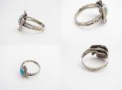 Antique Stamped T-bird Shape Sliver Ring w/Turquoise c.1930～