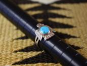 Antique Stamped T-bird Shape Sliver Ring w/Turquoise c.1930～