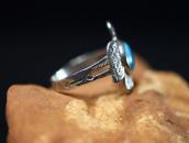 Antique Stamped T-bird Shape Sliver Ring w/Turquoise c.1930～