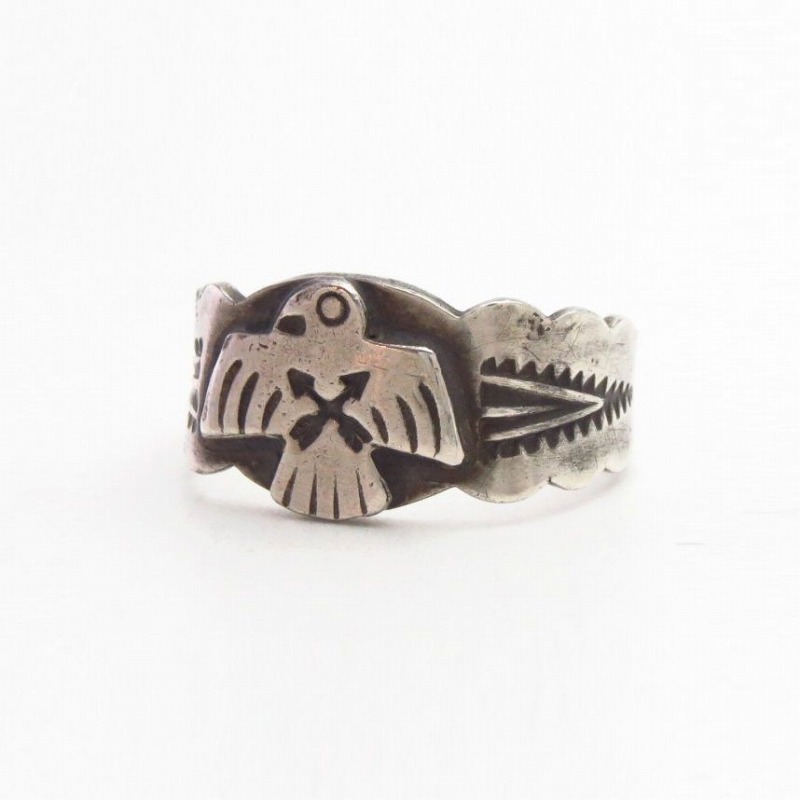 Atq CrossedArrows Stamped T-bird Applique Men's Ring c.1930～