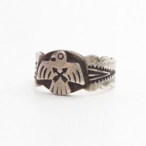 Atq CrossedArrows Stamped T-bird Applique Men's Ring c.1930～