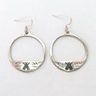 Old Navajo Tipi ChipInlay SilverRing Dangle Earrings c.1980～