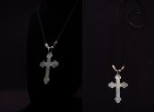 Vintage 【Bell】 Silver Cross Fob Necklace w/Beads  c.1940