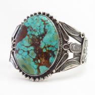 Antique "SS"Hallmarked Wide Cuff w/Royston Turquoise  c.1940