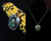 【Joe H. Quintana】Leaf w/Green Turquoise Top Necklace c.1960～