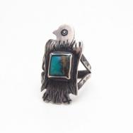 Antique Thunderbird Face Silver Ring w/Sq. Turquoise c.1930～