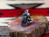 Antique Thunderbird Face Silver Ring w/Sq. Turquoise c.1930～