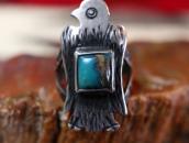 Antique Thunderbird Face Silver Ring w/Sq. Turquoise c.1930～
