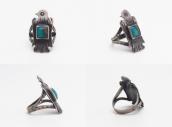 Antique Thunderbird Face Silver Ring w/Sq. Turquoise c.1930～