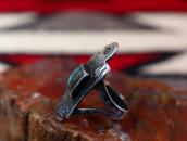 Antique Thunderbird Face Silver Ring w/Sq. Turquoise c.1930～