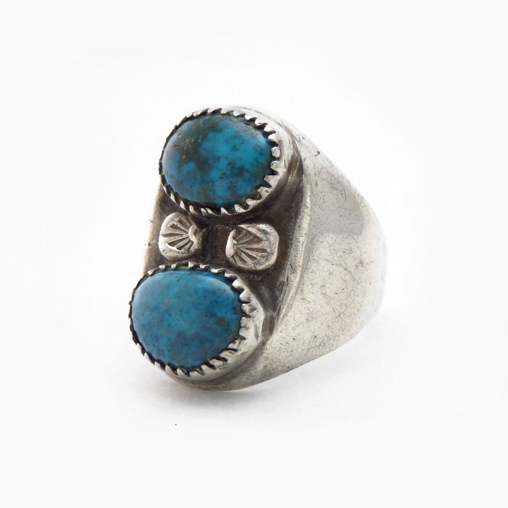 Vintage Navajo/Pueblo Casted Silver Ring w/Turquoise c.1955～