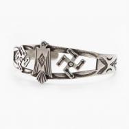 Atq Navajo Stamped T-bird&卍 Applique Coin Silver Cuff c.1930