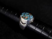 Vtg Navajo Hi-Grade Nevada Blue Turquoise Seal Ring c.1950～