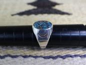 Vtg Navajo Hi-Grade Nevada Blue Turquoise Seal Ring c.1950～