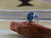 Vtg Navajo Hi-Grade Nevada Blue Turquoise Seal Ring c.1950～
